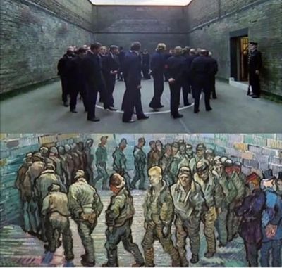 Stanley Kubrick recreates Vincent Van Gogh's "Prisoners Exercising" in A Clockwork Orange