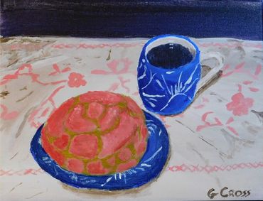 Coffee and Sweet Bread - 8x10 acrylic on stretched cotton canvas. This is a still life painting feat