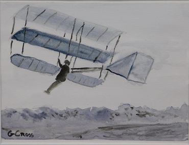 Gustavo Whitehead's Flight - 9 ix 12 watercolor on paper. Based on historical image of his famous fl