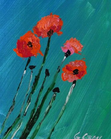 Poppies - 10 inches tall x 8 inches wide