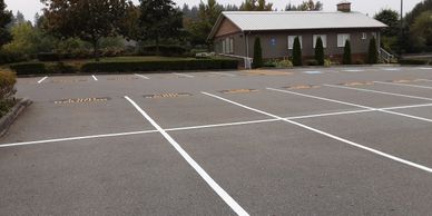 Church parking lot repaint. Black and White Line Painting and Black & White Fine Line Painting.