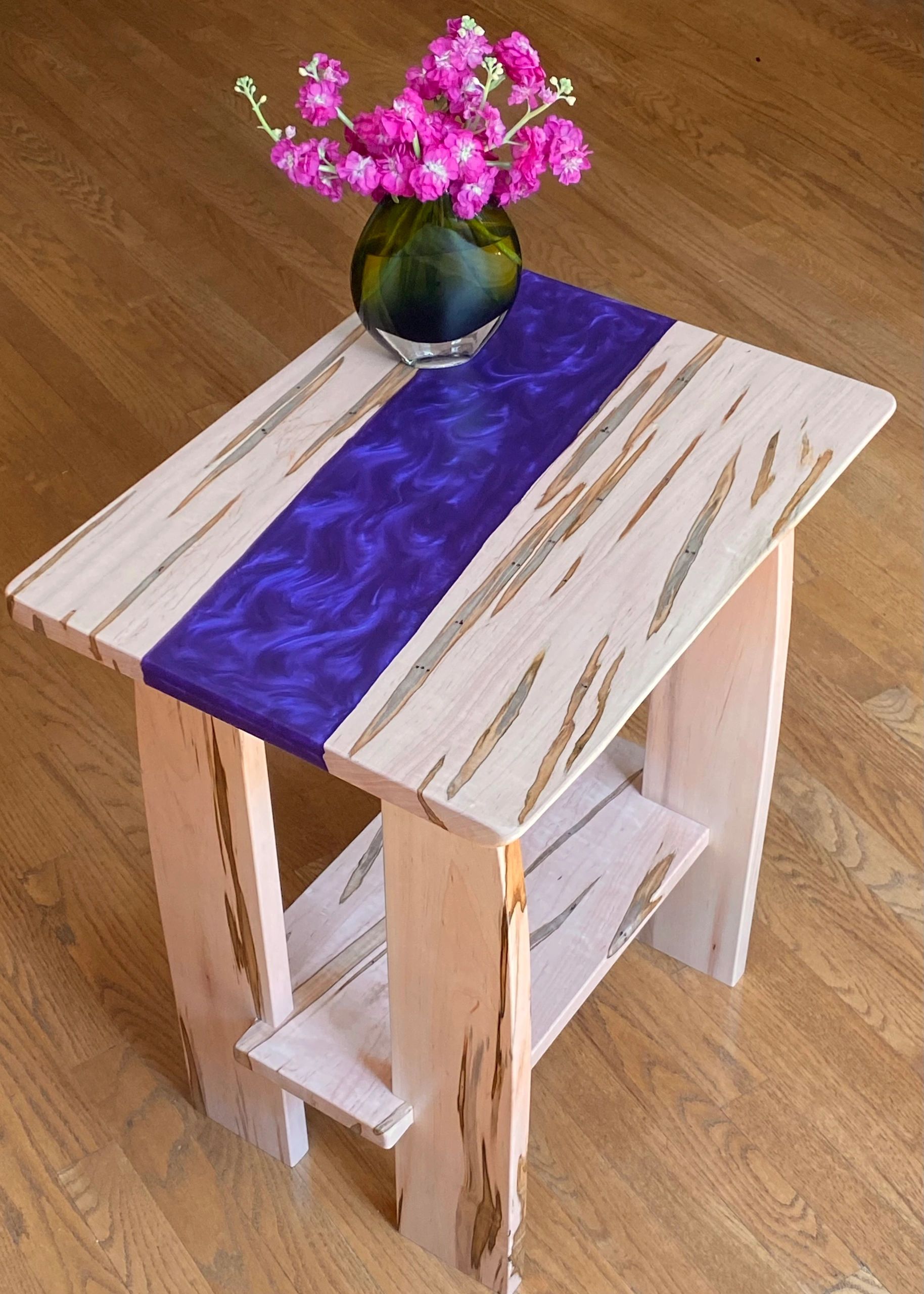 Ambrosia maple side table with purple resin.