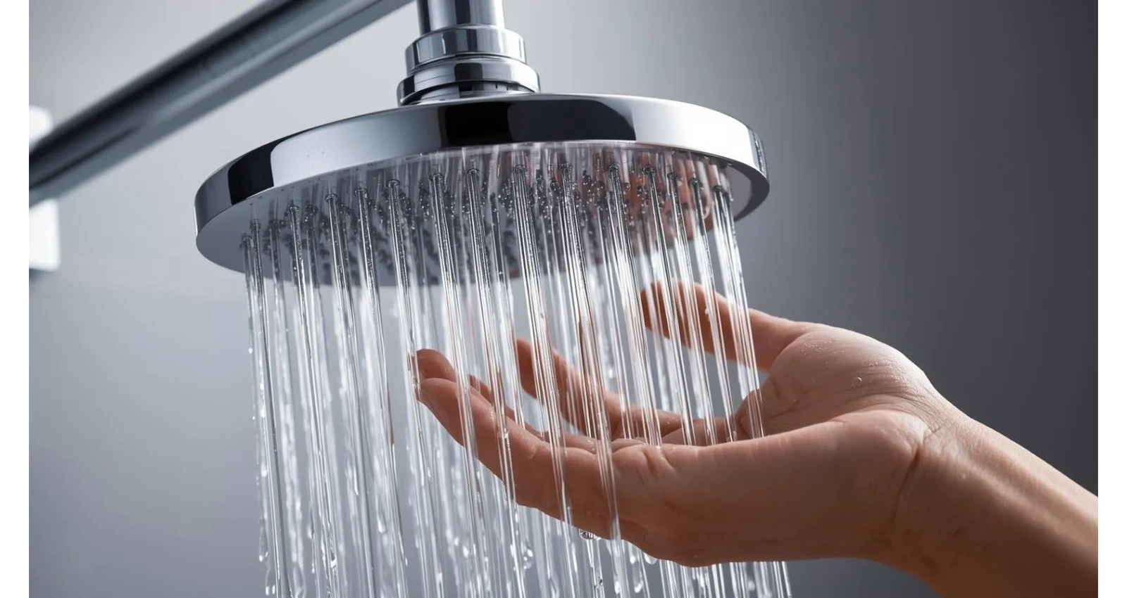 Shower head with a hand catching the water