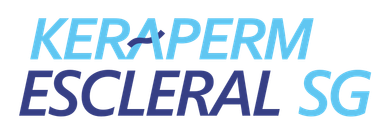 Logo with text 'KERAPERM ESCLERAL SG' in blue shades.