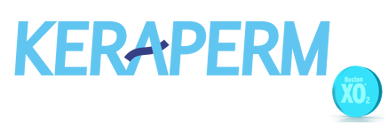 Logo with the word KERAPERM in blue and a small Boston XO2 emblem.