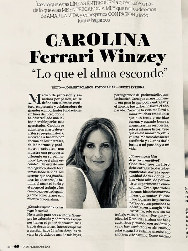 Revista en Sociedad 24 febrero 2018. Carolina Ferrari Winzey reseña.