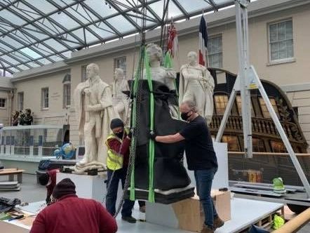 Relocating statues in excess of 1500kgs  for onward transportation at the Maritime Museum.
