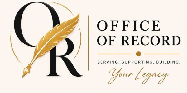 Logo of Office of Record with a golden quill and elegant typography.