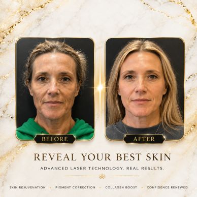 Before and after skin rejuvenation treatment results.