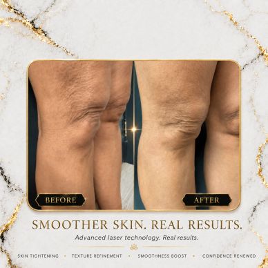Before and after photo showing smoother knee skin.