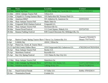 Calendar of agricultural and festival events in Georgia from March to June.
