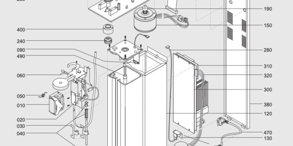 Exploded view diagram of a mechanical or electronic device with labeled parts.