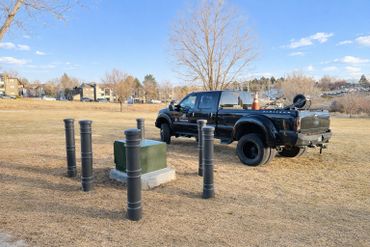 Contract Equipment Operators truck on site for commercial bollard and site protection installation i