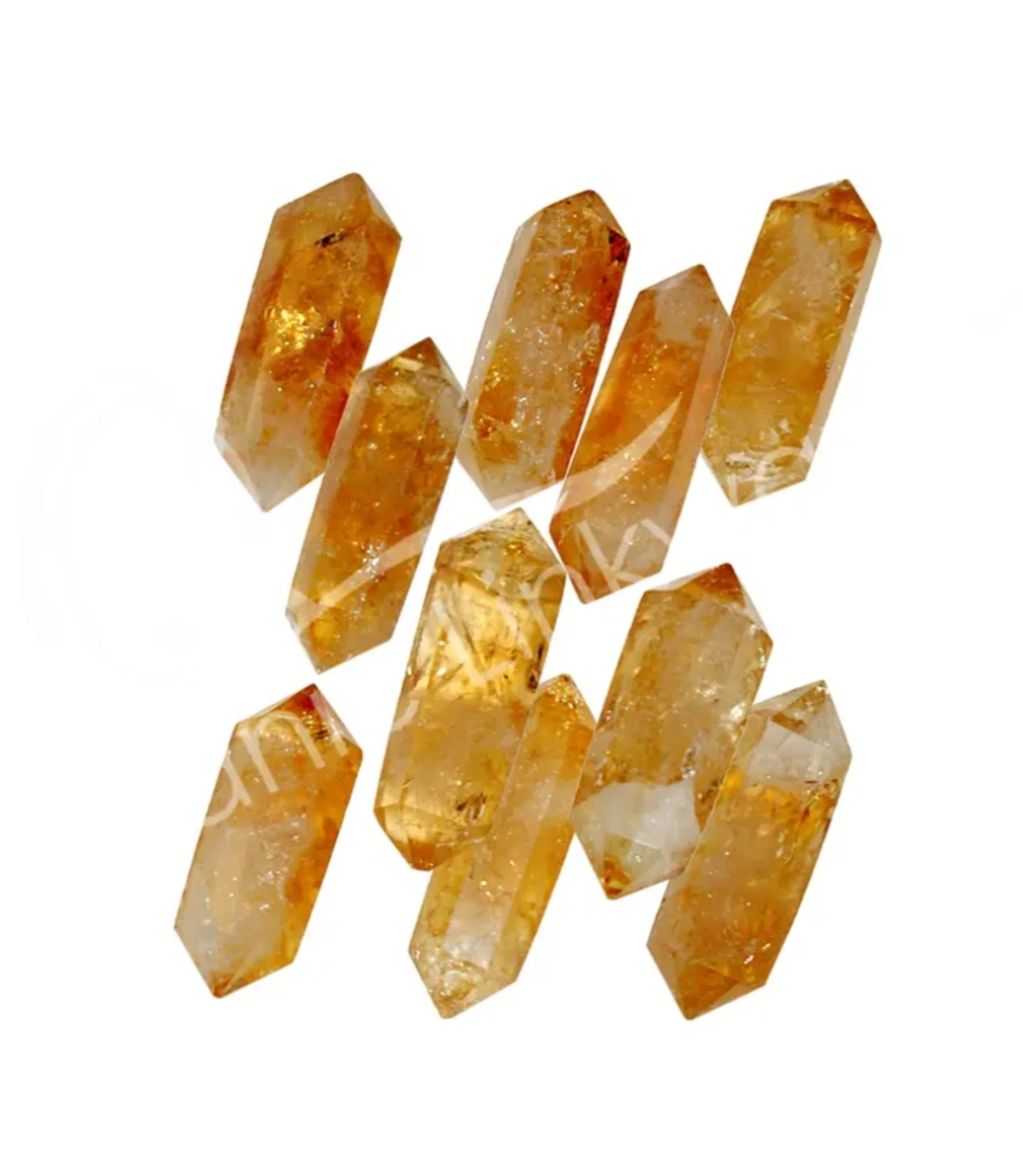 A set of citrine crystal points.