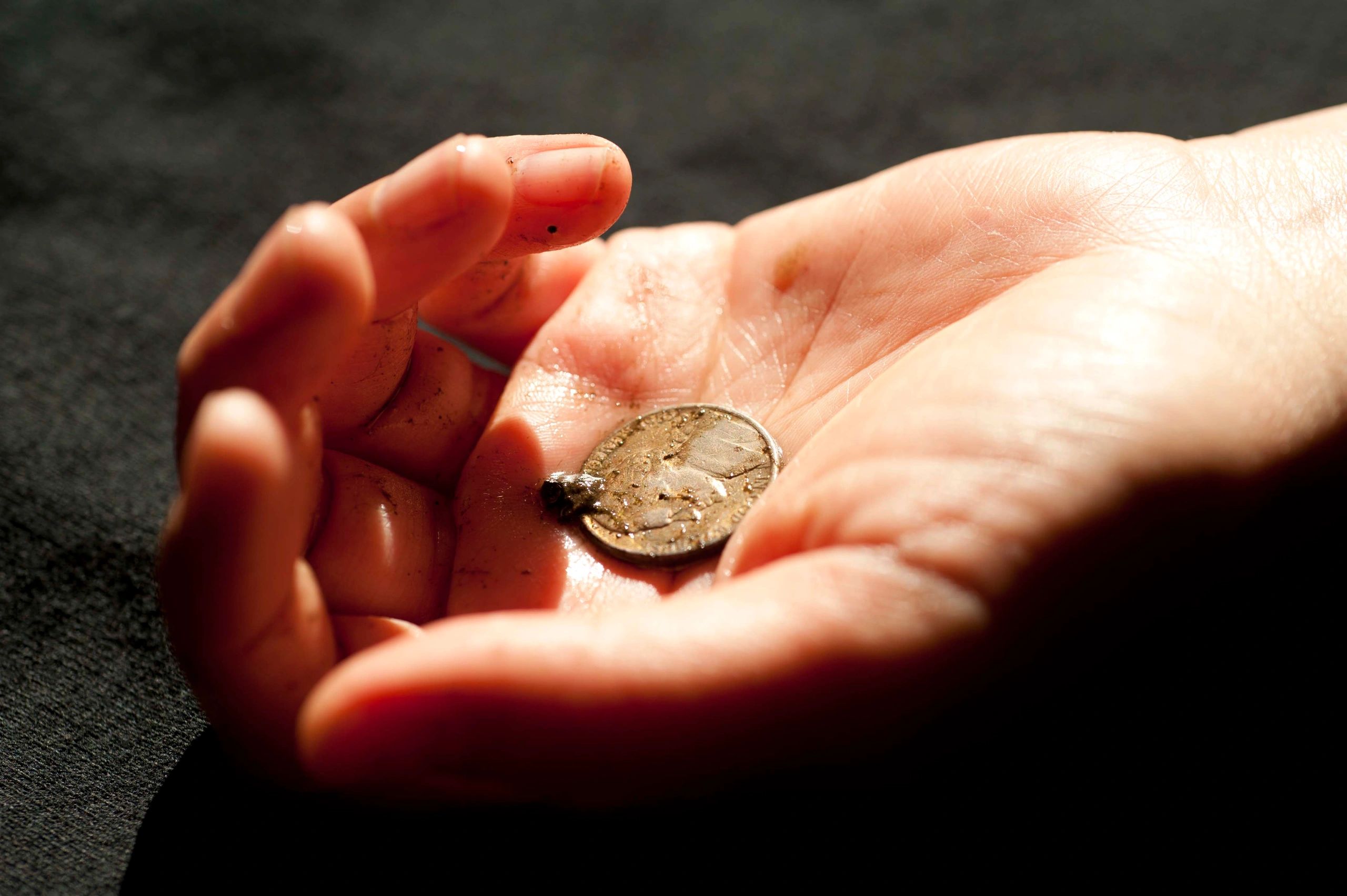 The Last Nickel, boy's hand clutching coin, murdered boy