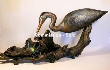 Great Blue Heron and Blue Crab Sculpture