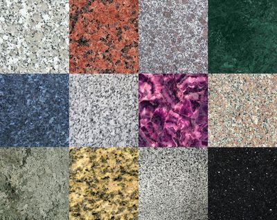 A variety of granite and marble tiles.