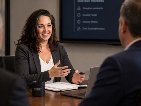 Woman leading a business meeting with colleagues.