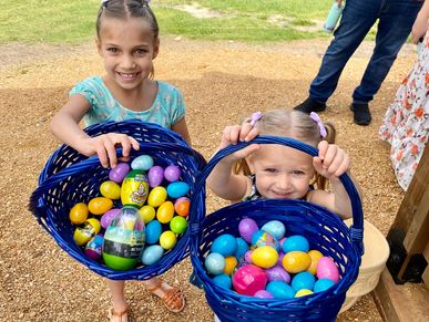 Over 300 eggs hidden and found by laughing and giggling children.