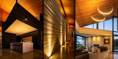 Modern luxury house interiors with stylish lighting.
