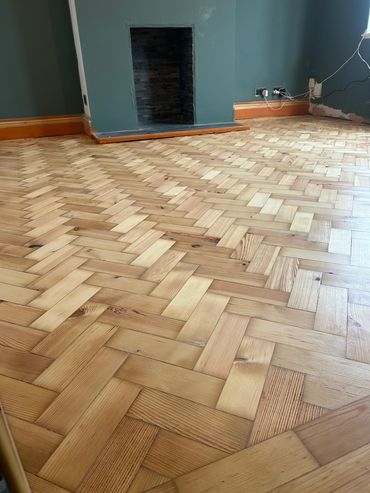 Pitch pine parquet sanded and sealed