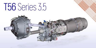 T56 Series 3.5 aircraft engine displayed.