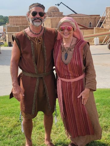 Biblical/Hebrew couple in costume, on site for filming "The Chose", season six