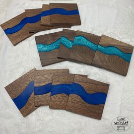 Toronto charity SickKids kids home decor live edge lumber Epoxy walnut custom carpentry coaster sets
