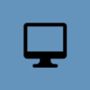 A monitor icon in black color and a blue color background