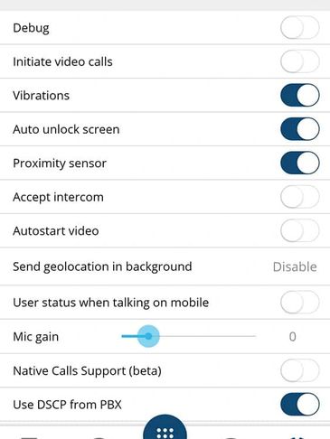 Screenshot of Wildix App settings