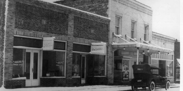 Vintage photo of the Venue at the Star Theater after a fresh snow in Downtown Toccoa