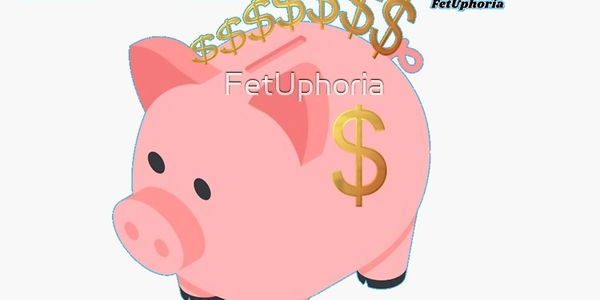 Pink piggy bank with dollar signs and the word PAY above it.