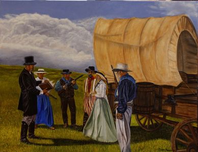 Shot gun wedding on the prairie frontier by the country preacher.