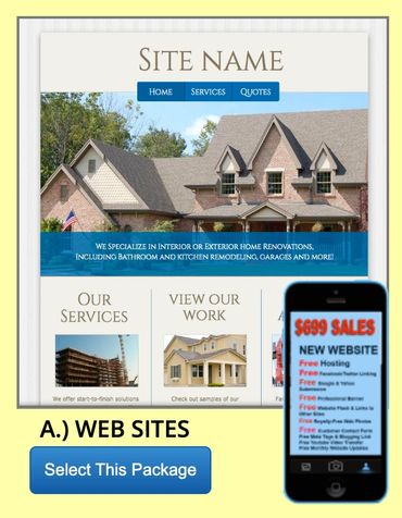 Website design service offering home renovation and business web packages.