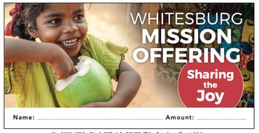 Smiling girl holding a coconut, promoting Whitesburg Mission Offering.