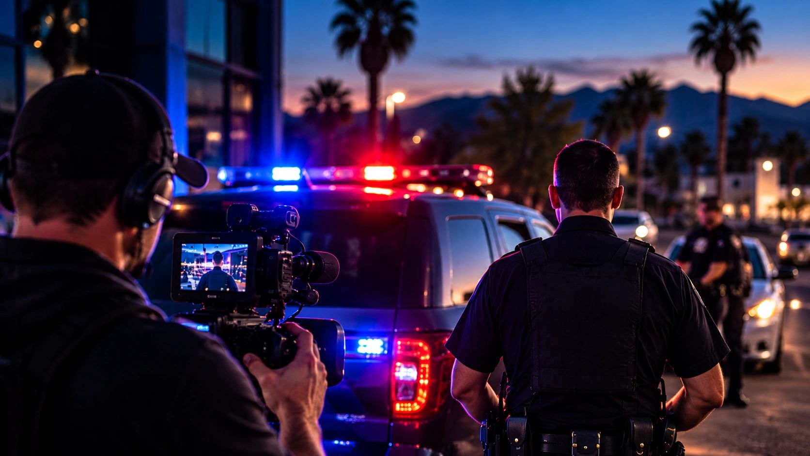 HNN camera crew documenting local law enforcement and public safety activity in Lake Havasu City.