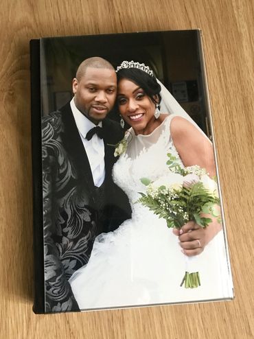 wedding album on desk