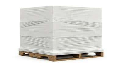 Industrial shipment secured with black stretch wrap and corner protectors