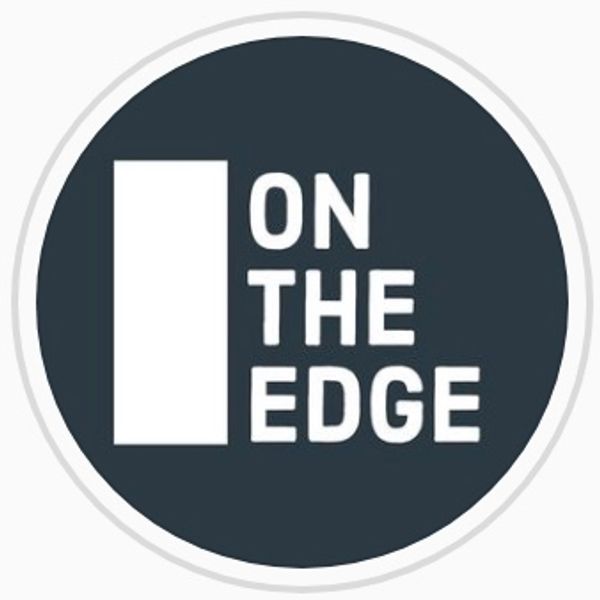 A circular logo with a vertical white rectangle and the text 'ON THE EDGE'.