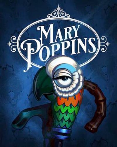 Creative Mary Poppins title with colorful parrot umbrella handle illustration.