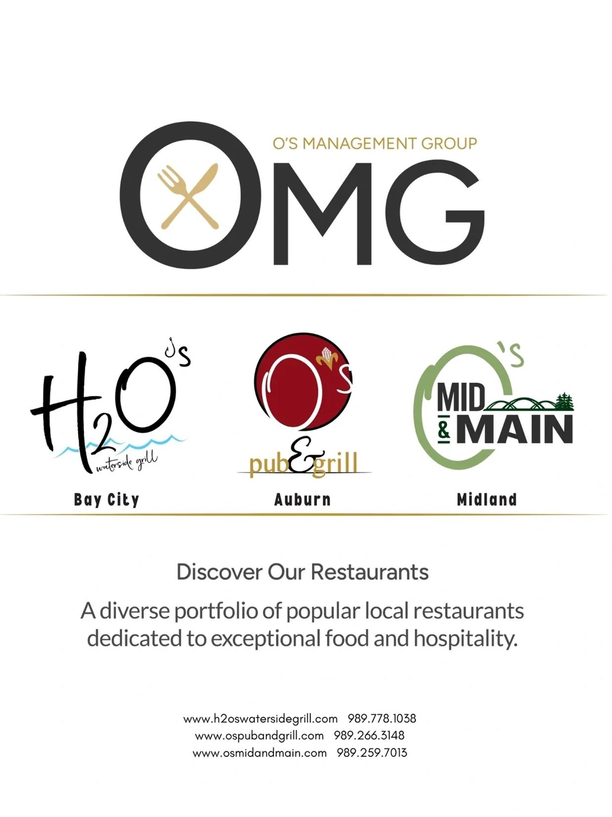 O's Management Group restaurants in Bay City, Auburn, and Midland.