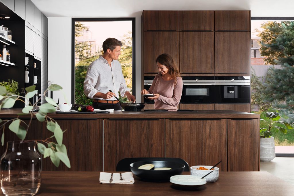 Nobilia extra tall linear kitchen Riva Walnut