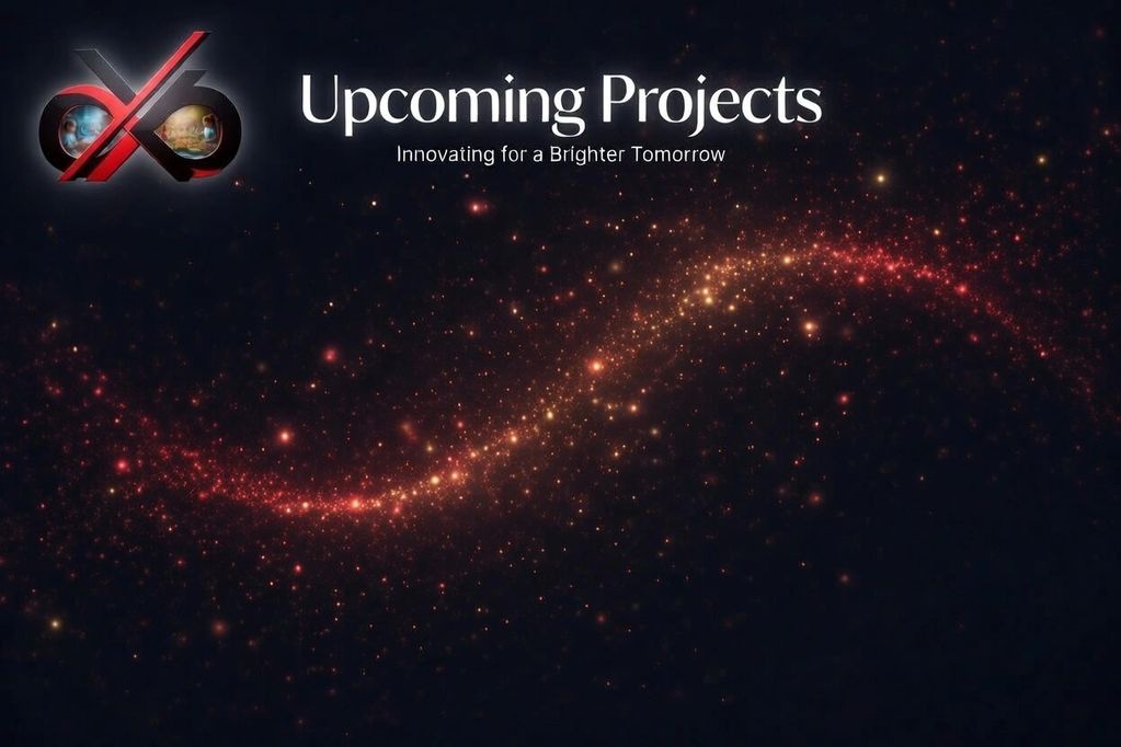 A cosmic-themed graphic announcing 'Upcoming Projects' with a tagline for innovation.