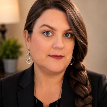 Professional woman with braided hair and earrings.