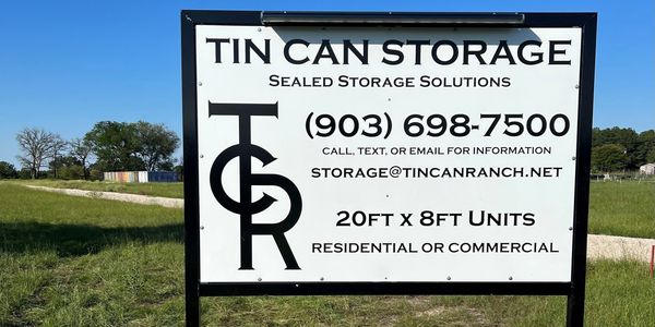 Tin Can Storage sign on CR 452