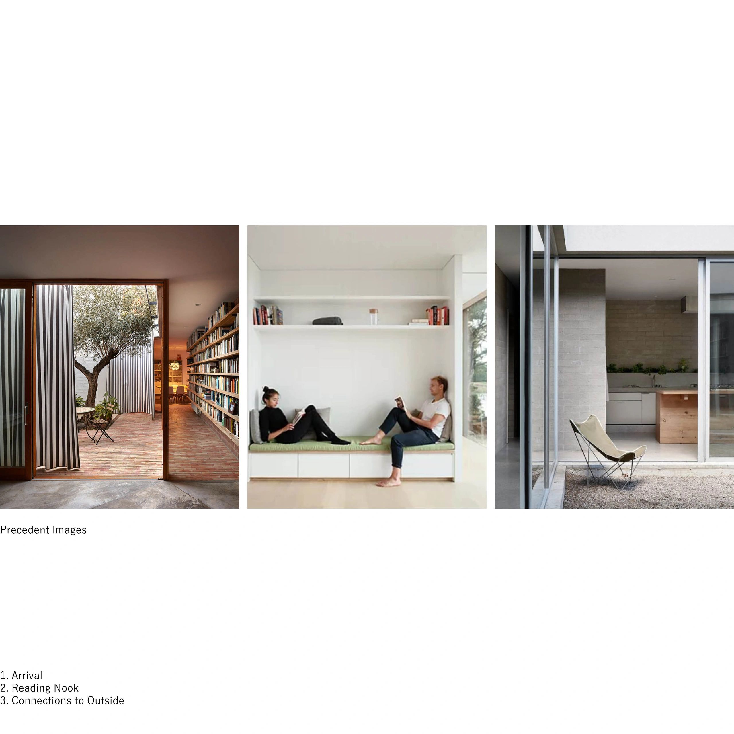 Prededent images illustrating the connectivity to outside and relaxing reading nook space.