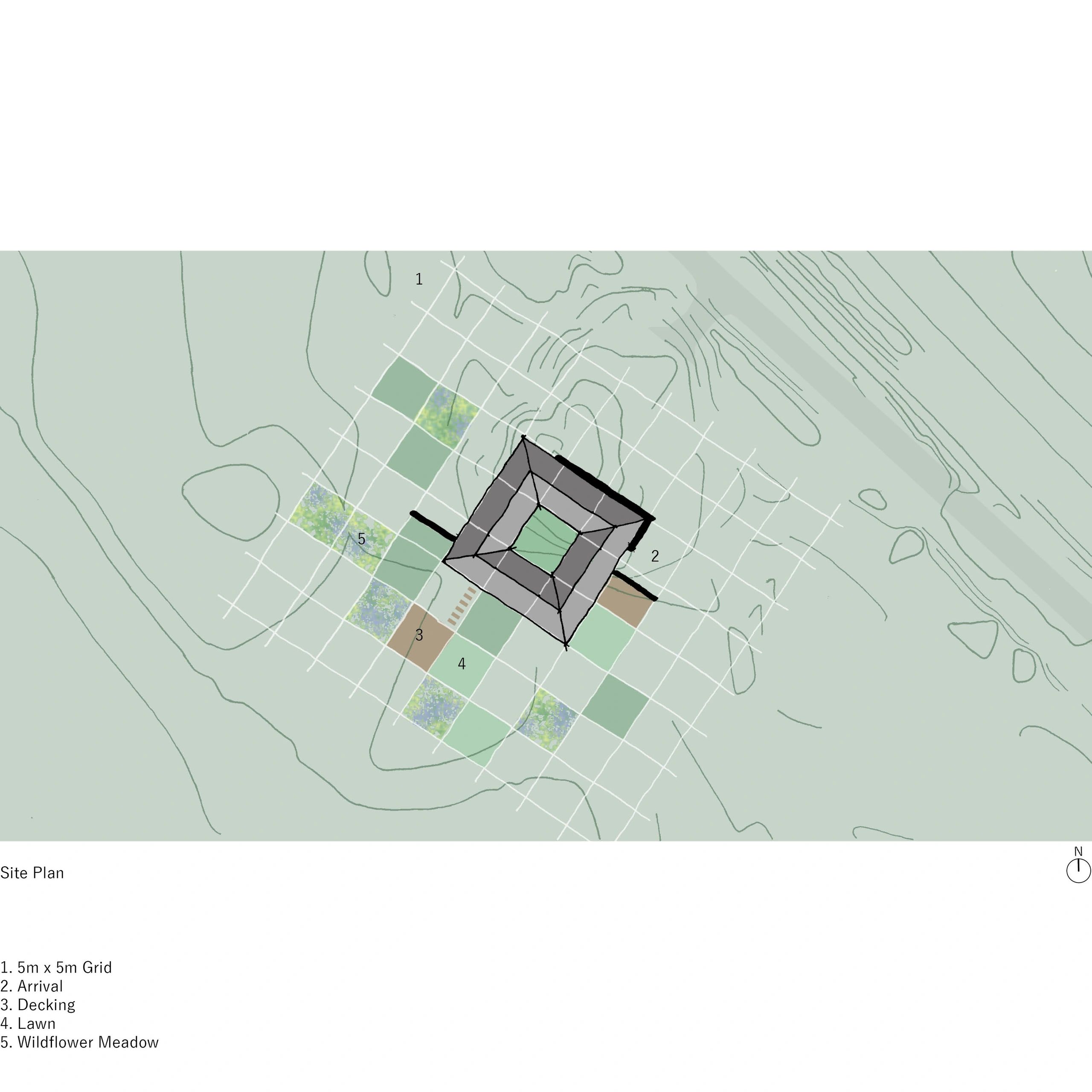 Site Plan illustrating the grid of landscaping weaving the new house into the landscape.