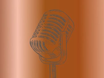 Sketch of a vintage microphone on a brown background.