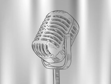 Black and white sketch of a vintage microphone.