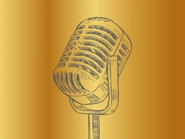 Vintage microphone illustration on a gold background.